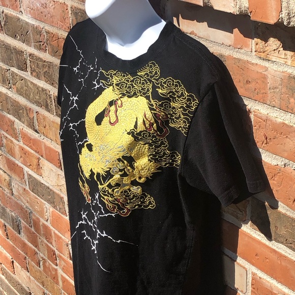 Joye 100% Cotton Gold And Silver dragon TShirt. Designs On Front And Back Size M - Picture 6 of 12